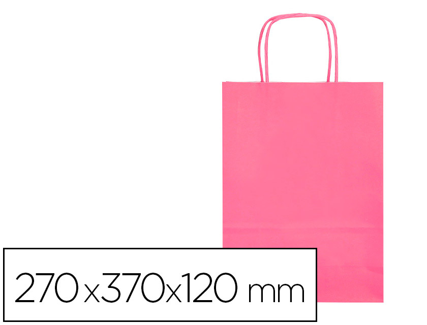 BOLSA PAPEL Q-CONNECT CELULOSA ROSA M CON ASA RETORCIDA 270X370X120 MM