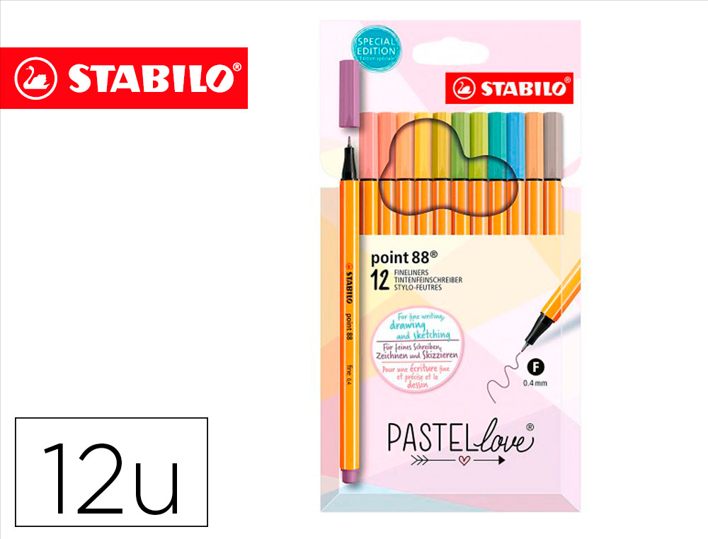 ROTULADOR STABILO PUNTA DE FIBRA POINT 88 PASTEL LOVE ESTUCHE DE CARTON DE 12 UNIDADES COLORES SURTIDOS