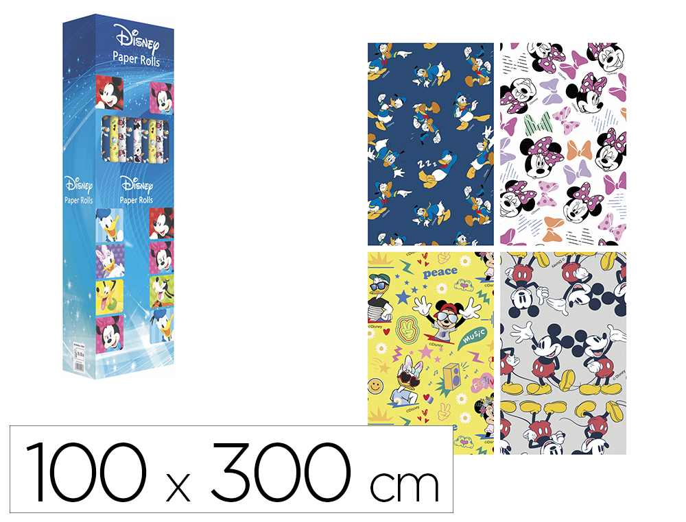 PAPEL DE REGALO BASIKA DISNEY ROLLO ANCHO 100 CM LONGITUD 3 MT DISEOS SURTIDOS GRAMAJE 50 GR