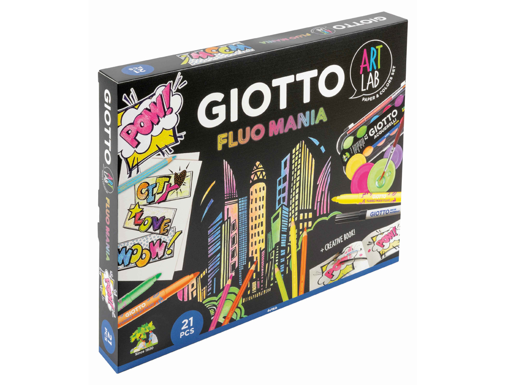 SET CREATIVO GIOTTO ART LAB FLUO MANIA 21 PIEZAS