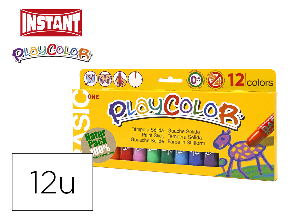 TEMPERA SOLIDA EN BARRA PLAYCOLOR ESCOLAR CAJA DE 12 COLORES SURTIDOS