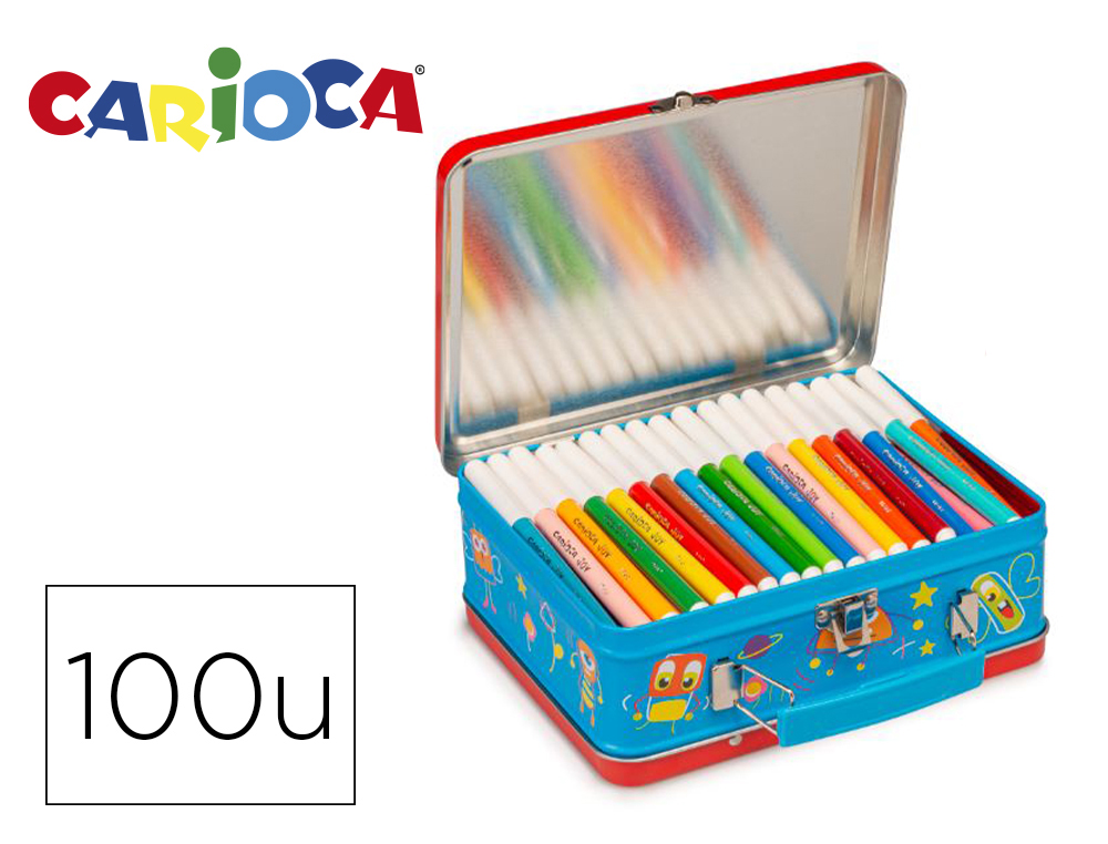 ROTULADOR CARIOCA COLOR KIT CAJA METALICA DE 100 UNIDADES SURTIDAS + ALBUM COLOREAR
