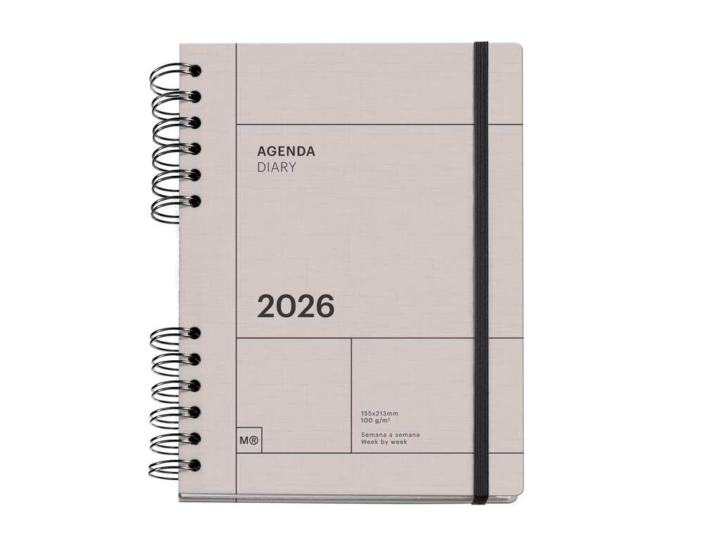 AGENDA ESPIRAL WIRE-O MIQUELRIUS 2026 PLUS BASIC SEMANA VISTA 155X213 MM COLOR GRIS