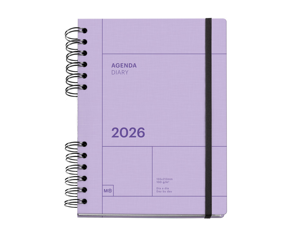 AGENDA ESPIRAL WIRE-O MIQUELRIUS 2026 PLUS BASIC DIA PAGINA 155X213 MM COLOR MALVA