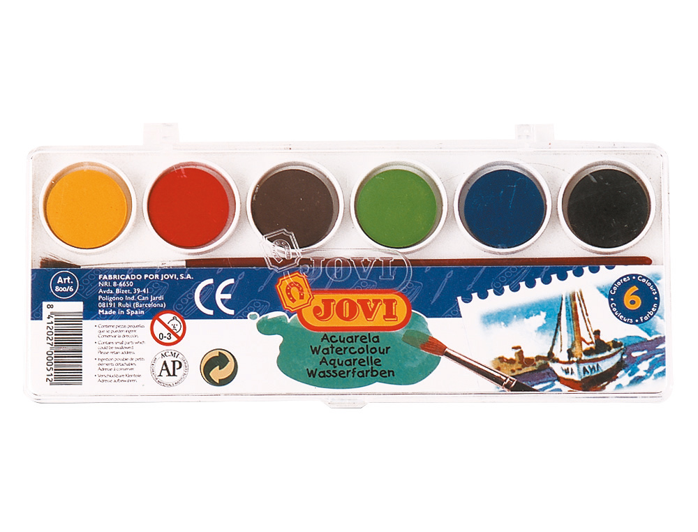 ACUARELA JOVI 6 COLORES CON PINCEL ESTUCHE DE PLASTICO
