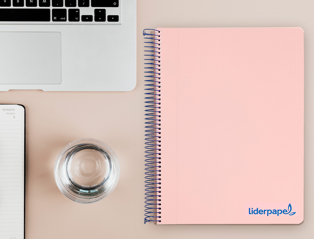 CUADERNO ESPIRAL LIDERPAPEL A4 MICRO WONDER TAPA PLASTICO 120H 90GR CUADRO 5MM 5 BANDAS 4 TALADROS COLOR ROSA
