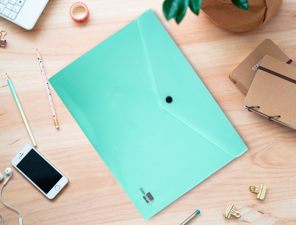 CARPETA LIDERPAPEL DOSSIER BROCHE POLIPROPILENO DIN A4 VERDE MANZANA OPACO 50 HOJAS