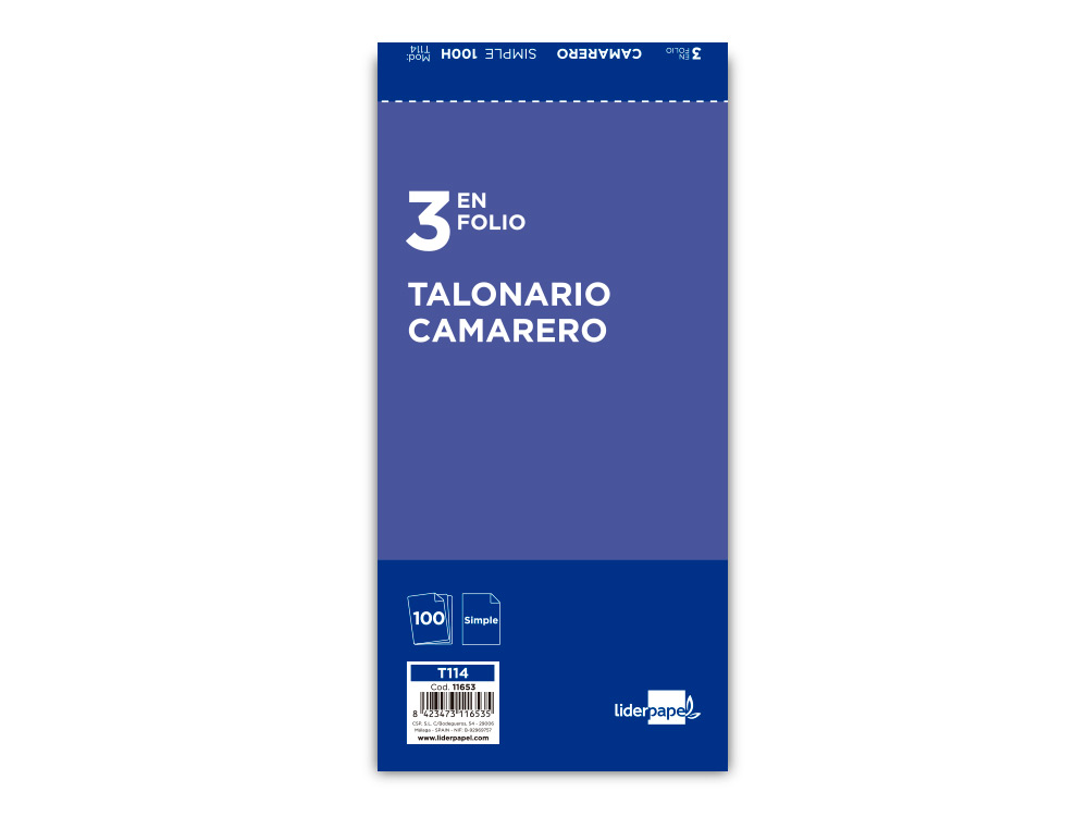 TALONARIO LIDERPAPEL CAMARERO 3/F ORIGINAL T114