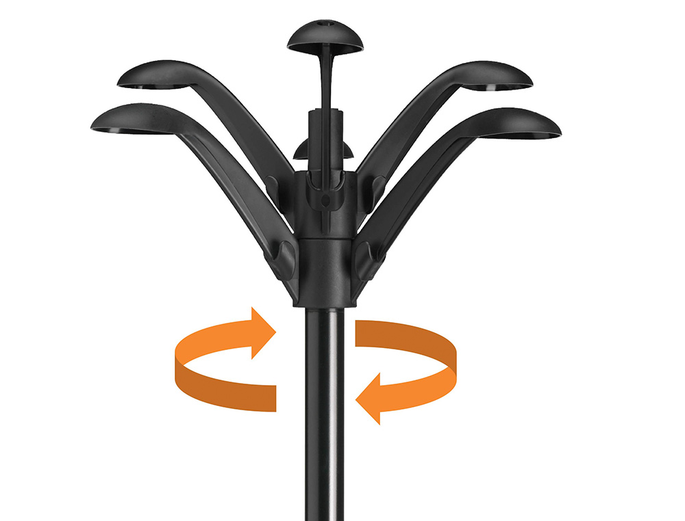 PERCHERO METALICO UNILUX FLORA PIE 6 COLGADORES CON PARAGUERO Y BANDEJA GOTEO NEGRO 177X38 CM