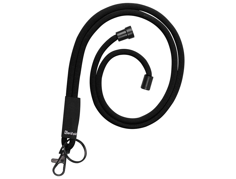 CORDON COLGANTE PARA IDENTIFIC ADOR DJOIS TEXTIL CON LLAVE RO Y MOSQUETON 43 CM NEGRO PACK DE 10 UNIDADES