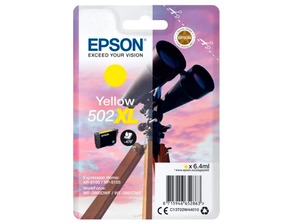 INK-JET EPSON 502 XL EXPRESSION HOME XP 5100 / 5105 WORKFORCE WF 2860 / 2860DWF AMARILLO 470 PAGINAS