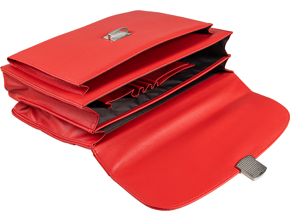 CARTERA PORTADOCUMENTOS Q-CONNECT CON CORREA CIERRE METALICO Y DEPARTAMENTOS INTERIORES COLOR ROJO 390X280