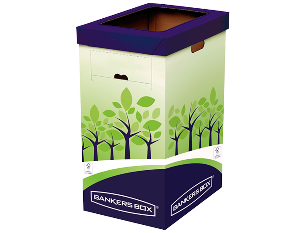 CONTENEDOR PAPELERA RECICLAJE FELLOWES CARTON DOBLE 100% RECICLADO MONTAJE MANUAL ENTRADA SUPERIOR 69 LITROS