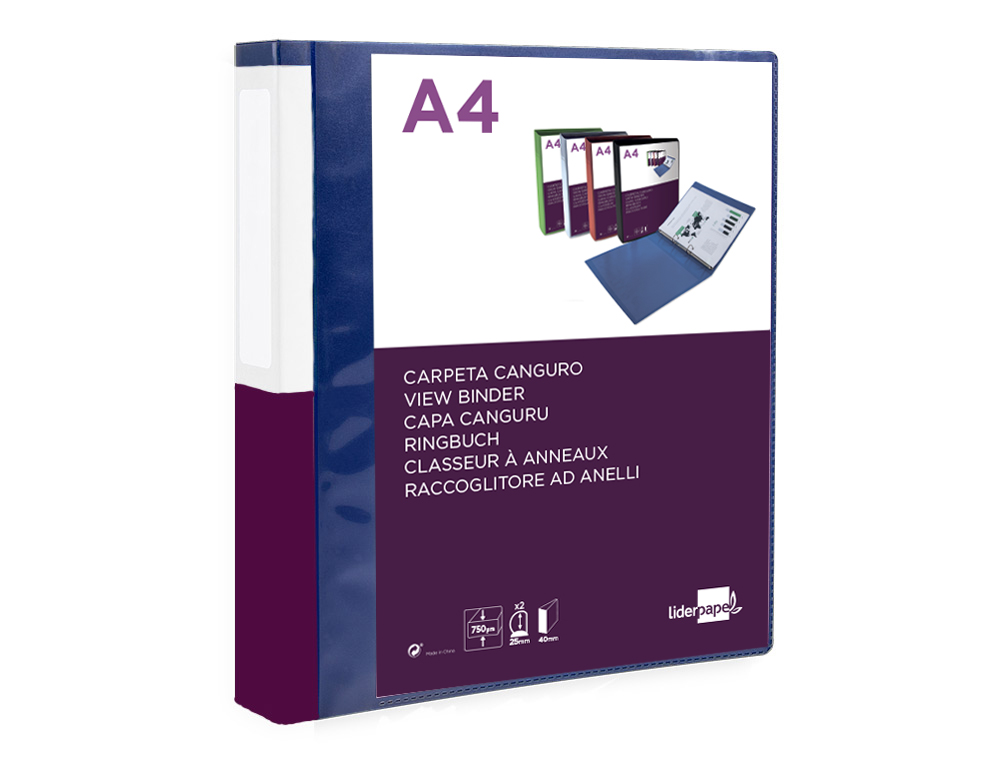 CARPETA LIDERPAPEL CANGURO 2 ANILLAS 25 MM MIXTAS POLIPROPILENO DIN A4 AZUL TRANSLUCIDO
