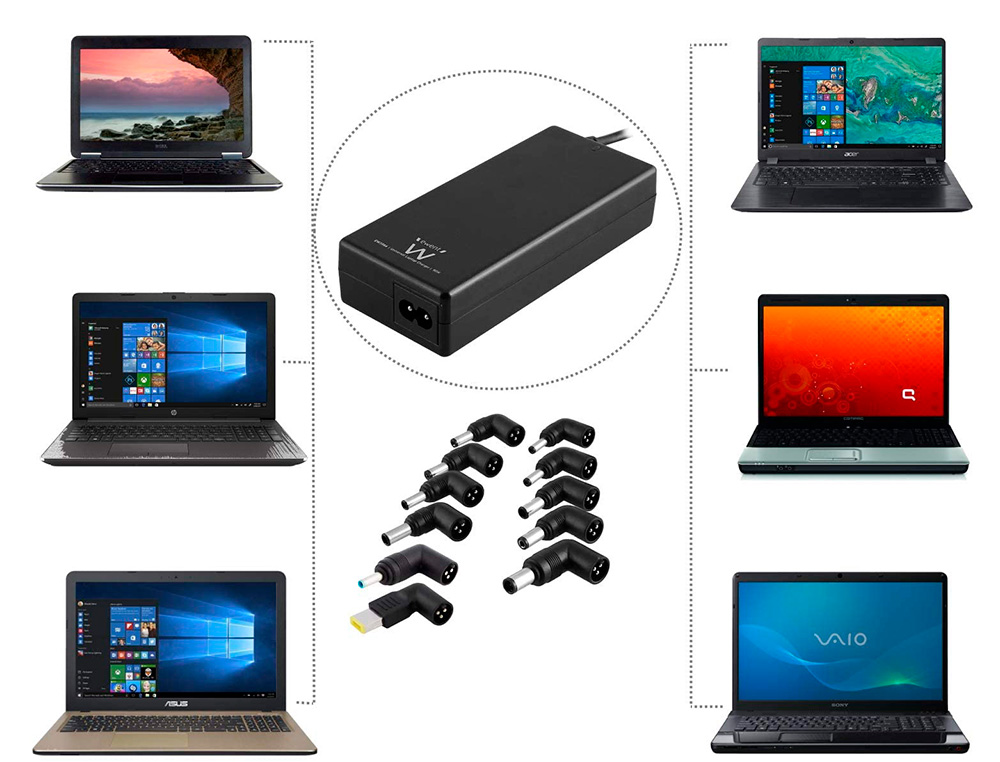 CARGADOR EWENT AUTOMATICO PEQUEO DE NOTEBOOK DE 90 W 11 TIPS