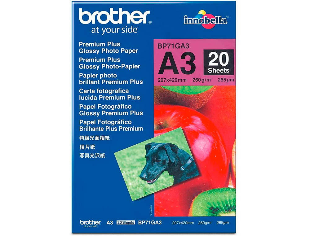 PAPEL FOTOGRAFICO BROTHER PREMIUM PLUS BRILLO DIN A3 260G/M2 INK-JET PACK DE 20 HOJAS