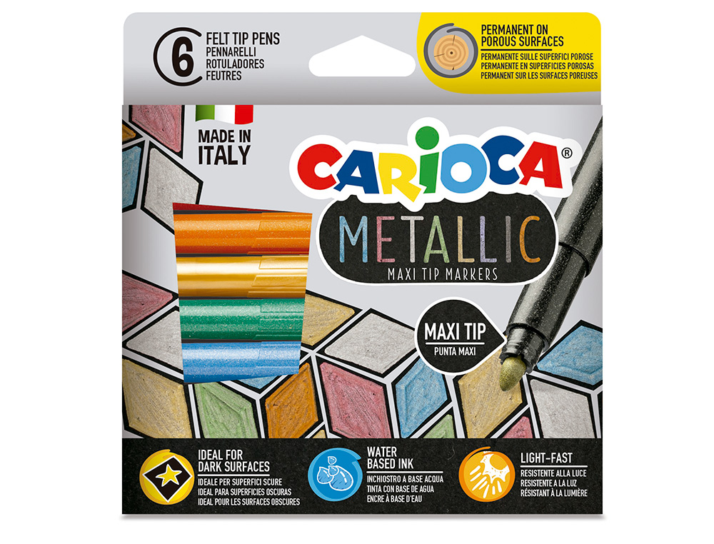 ROTULADOR CARIOCA METALLIC PUNTA MAXI 6 MM CAJA DE 6 UNIDADES COLORES SURTIDOS