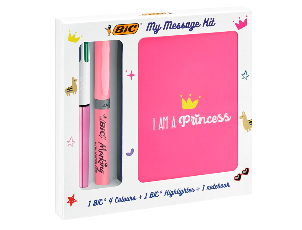 SET ESCRITURA BIC 1 CUATRO COLORES SHINE + 1 FLUORESCENTE GRIP PASTEL + 1 NOTEBOOK