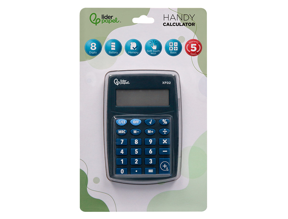 CALCULADORA LIDERPAPEL BOLSILLO XF02 8 DIGITOS PILAS COLOR AZUL 99X64X9 MM