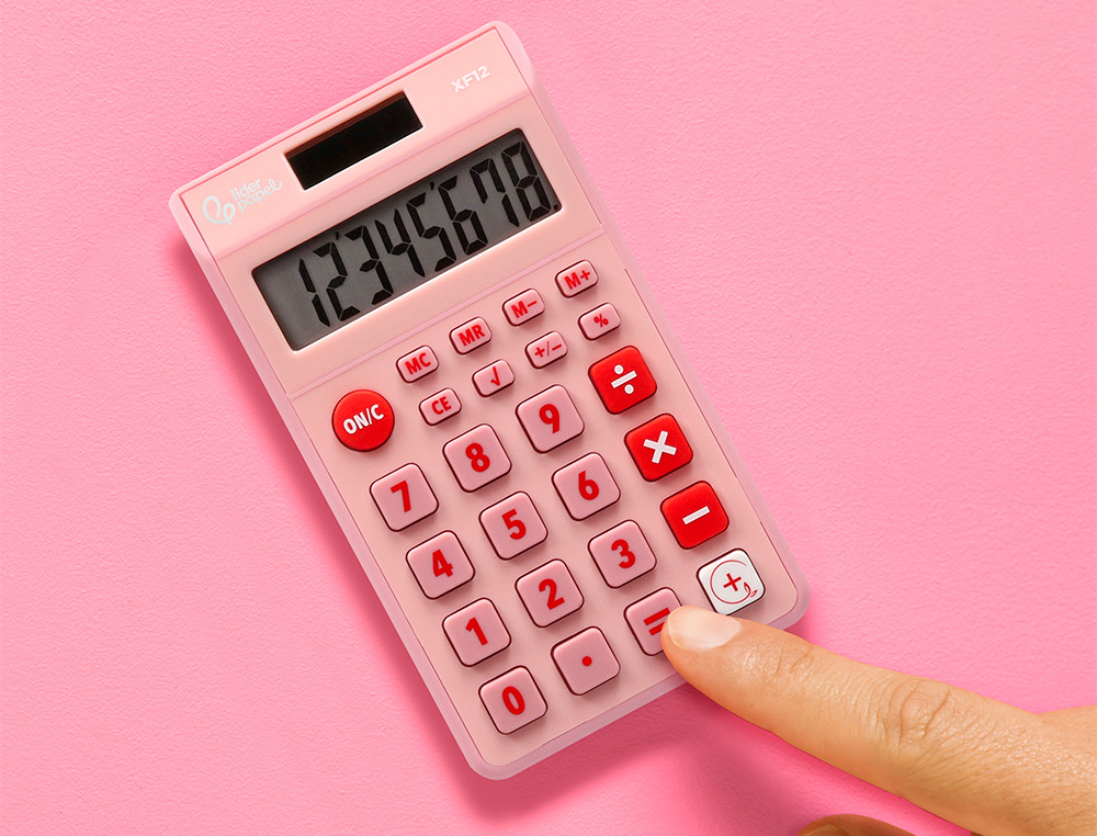 CALCULADORA LIDERPAPEL BOLSILLO XF12 8 DIGITOS SOLAR Y PILAS COLOR ROSA 115X65X8 MM