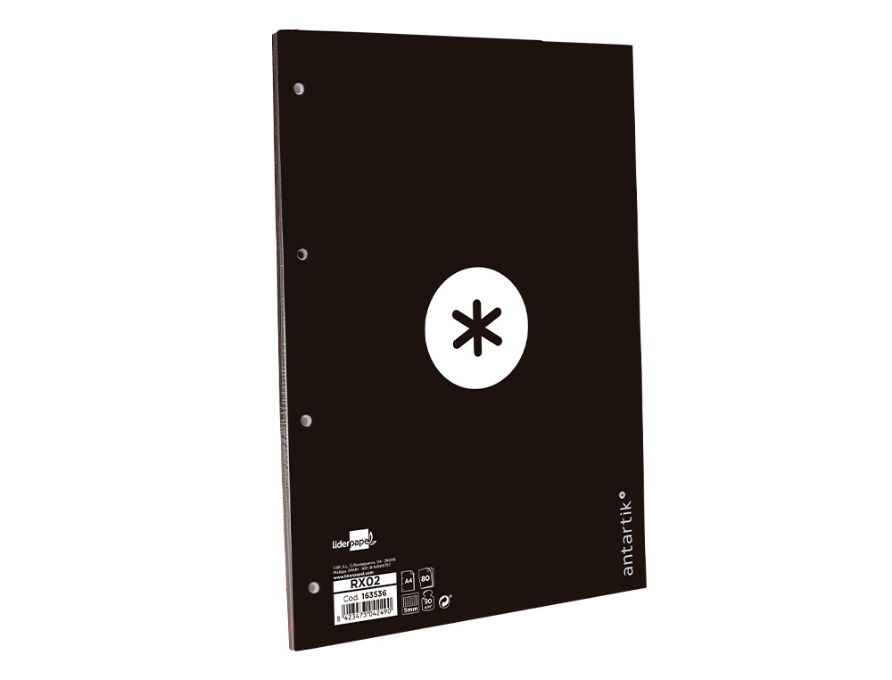 RECAMBIO ANTARTIK A4 80 HOJAS 90G/M2 CUADRO 5 MM 4 TALADROS 1 BANDA MARCO COLOR NEGRO