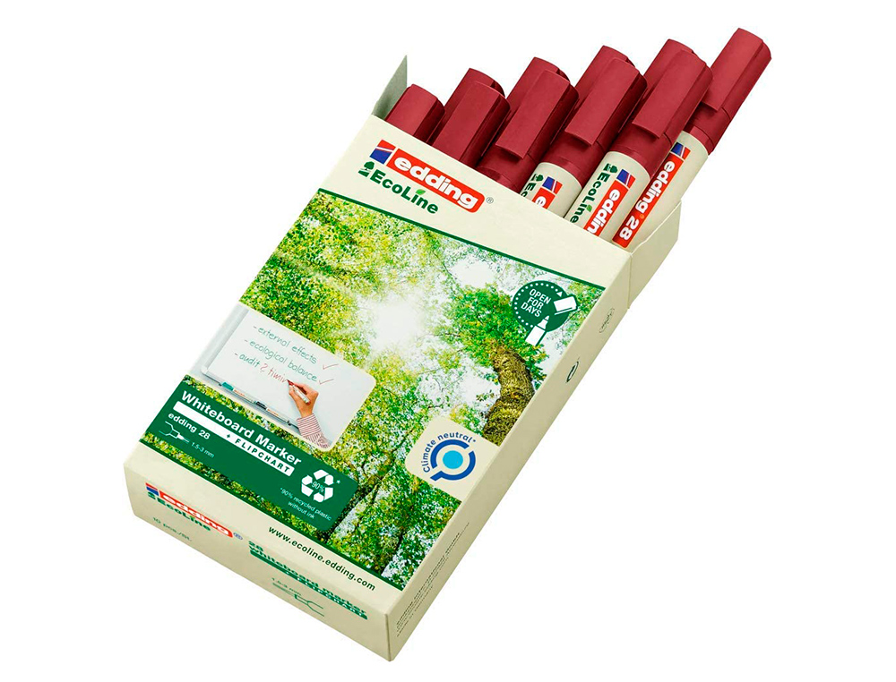 ROTULADOR EDDING 28 PARA PIZARRA BLANCA ECOLINE 90% RECICLADO COLOR ROJO PUNTA REDONDA 1,5-3 MM RECARGABLE