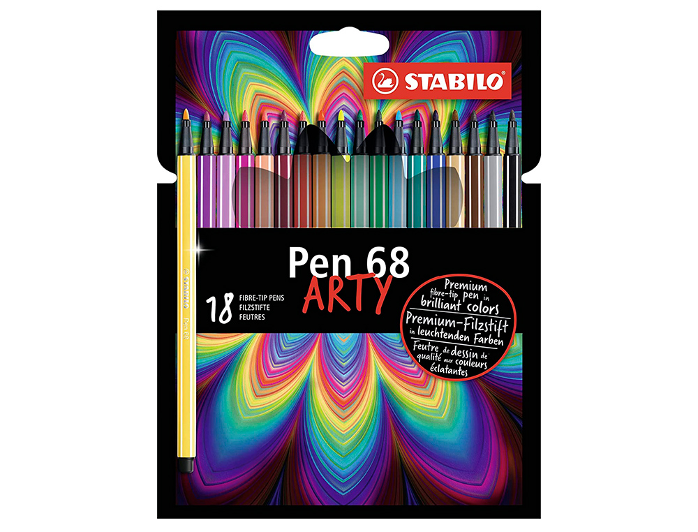 ROTULADOR STABILO ACUARELABLE PEN 68 ESTUCHE CARTON DE 18 UNIDADES COLORES SURTIDOS