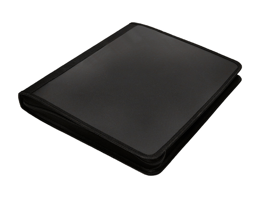 CARPETA LIDERPAPEL 4 ANILLAS 25 MM POLIPROPILENO CIERRE CREMALLERA 4 BOLSILLOS INTERIORES CON RIBETE COLOR NEGRO
