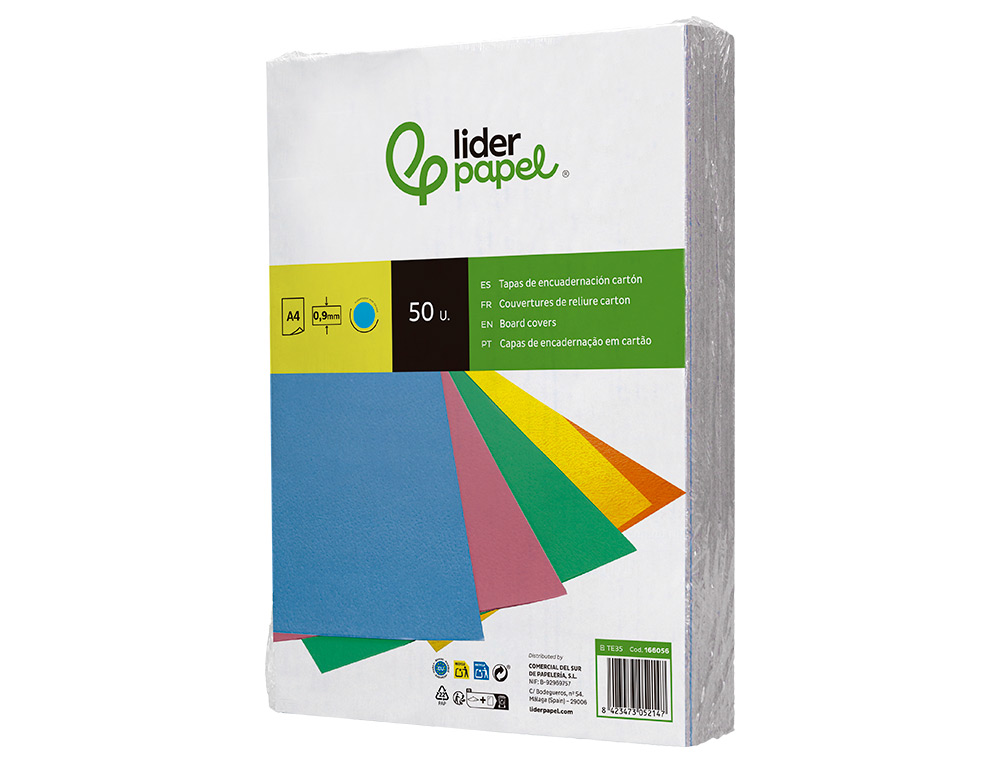 TAPA ENCUADERNACION LIDERPAPEL CARTON A4 0,9MM AZUL FLUOR PAQUETE DE 50 UNIDADES