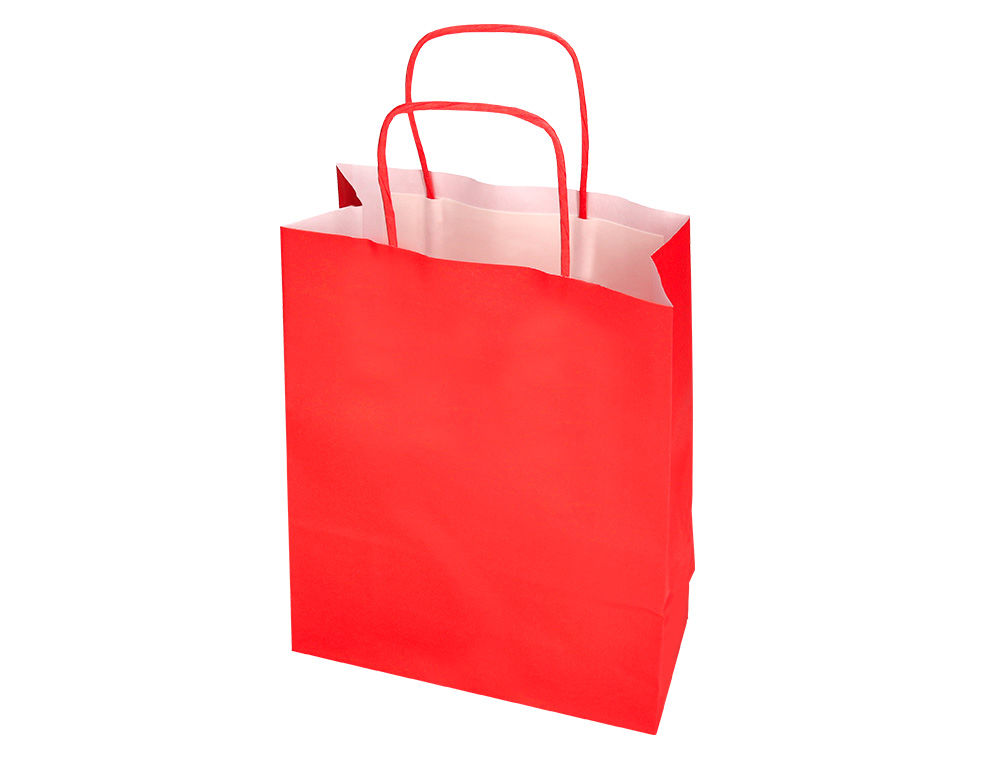BOLSA PAPEL Q-CONNECT CELULOSA ROJO M CON ASA RETORCIDA 270X370X120 MM