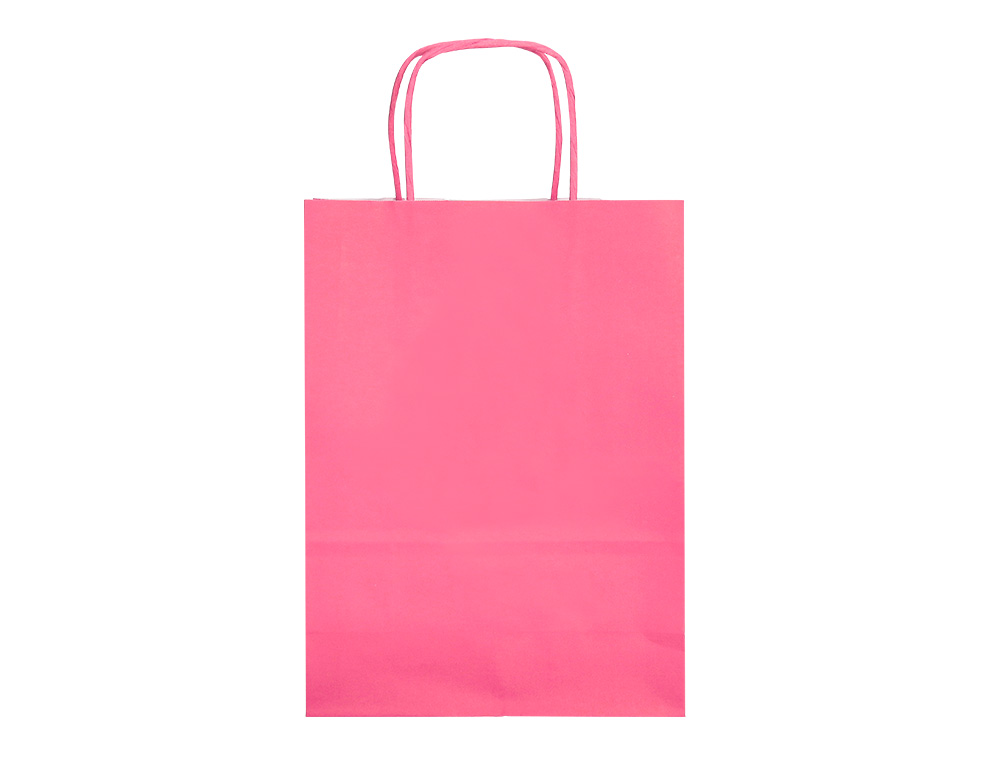 BOLSA PAPEL Q-CONNECT CELULOSA ROSA M CON ASA RETORCIDA 270X370X120 MM