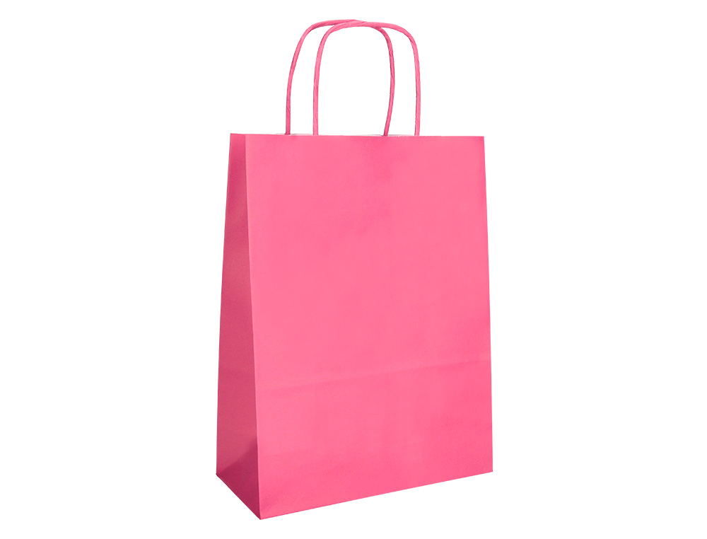 BOLSA PAPEL Q-CONNECT CELULOSA ROSA M CON ASA RETORCIDA 270X370X120 MM