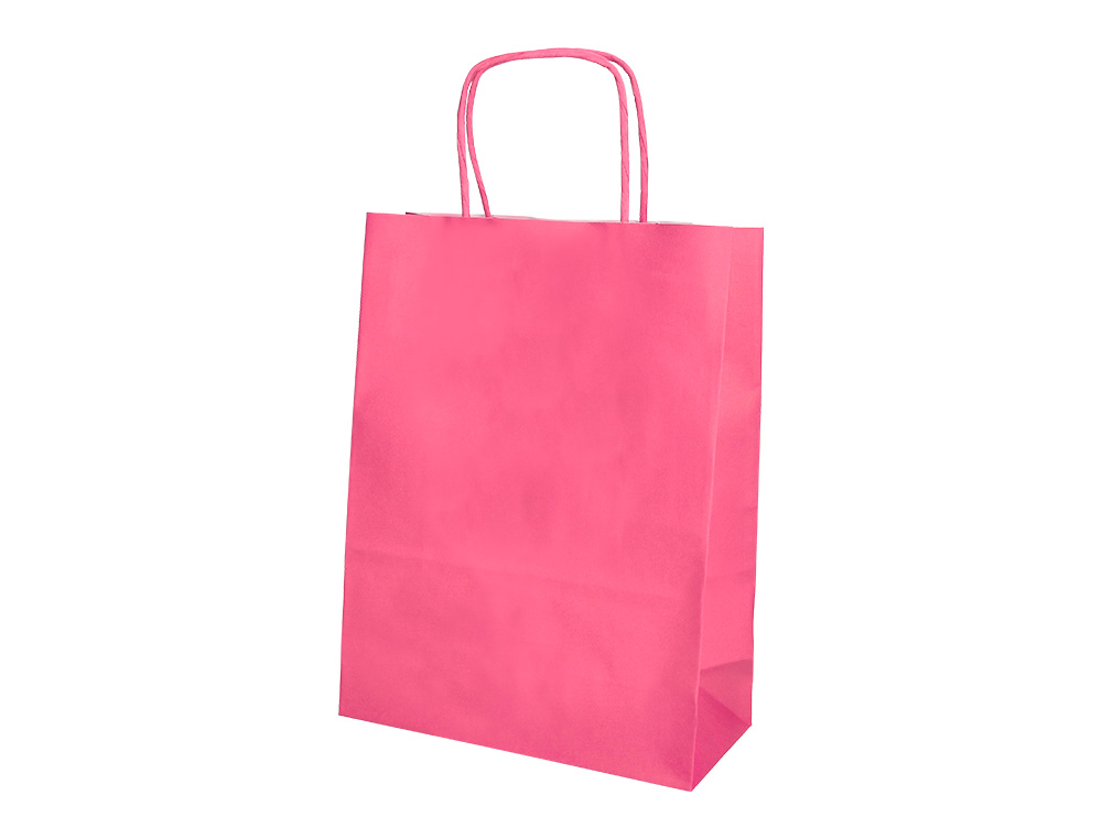 BOLSA PAPEL Q-CONNECT CELULOSA ROSA M CON ASA RETORCIDA 270X370X120 MM