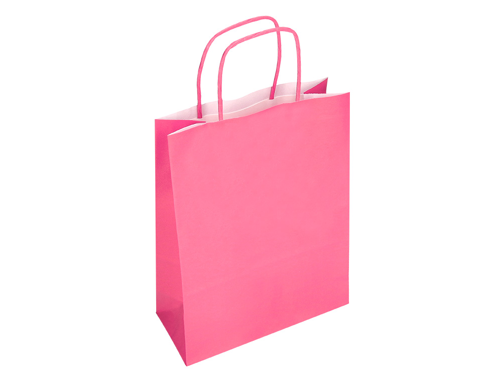 BOLSA PAPEL Q-CONNECT CELULOSA ROSA M CON ASA RETORCIDA 270X370X120 MM