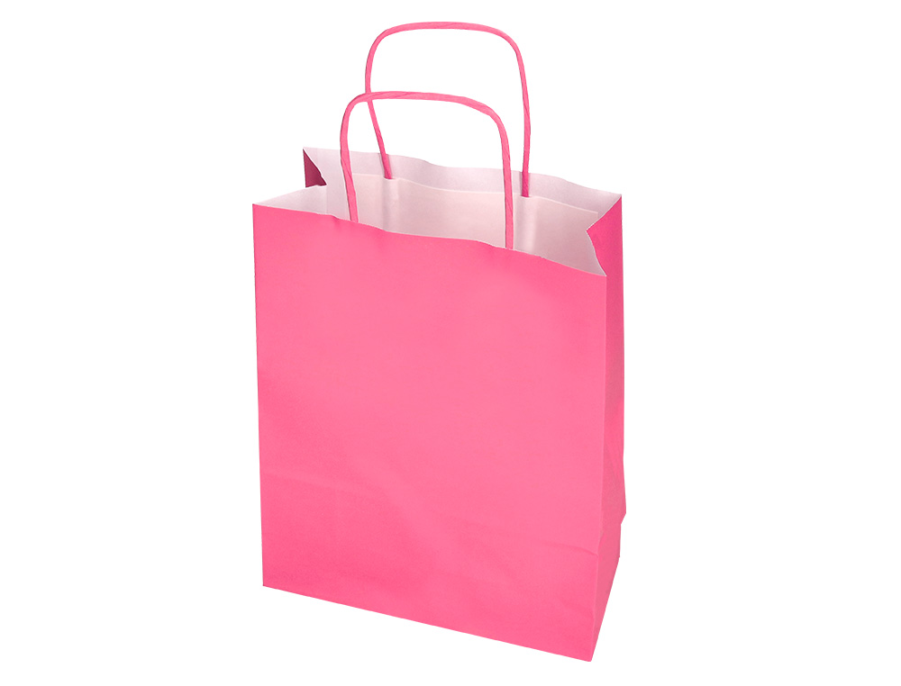 BOLSA PAPEL Q-CONNECT CELULOSA ROSA M CON ASA RETORCIDA 270X370X120 MM