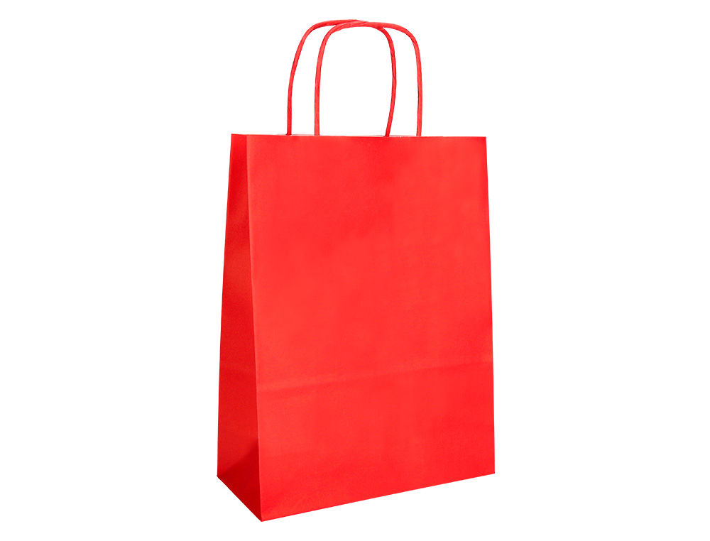 BOLSA PAPEL Q-CONNECT CELULOSA ROJO L CON ASA RETORCIDA 320X400X140 MM