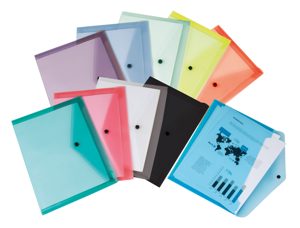 CARPETA LIDERPAPEL DOSSIER BROCHE TRANSPARENTE DIN A4 PAQUETE DE 12 UNIDADES COLORES SURTIDOS