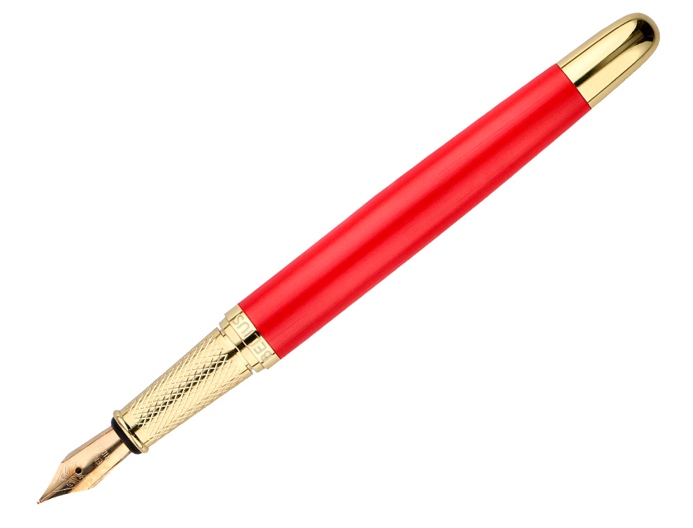 PLUMA BELIUS PASSION DOR ALUMINIO TEXTURA CEPILLADA COLOR ROJO Y DORADO TINTA AZUL CAJA DE DISEÑO