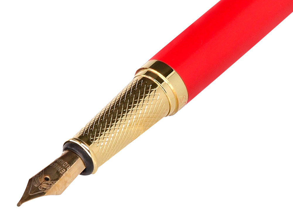 PLUMA BELIUS PASSION DOR ALUMINIO TEXTURA CEPILLADA COLOR ROJO Y DORADO TINTA AZUL CAJA DE DISEÑO
