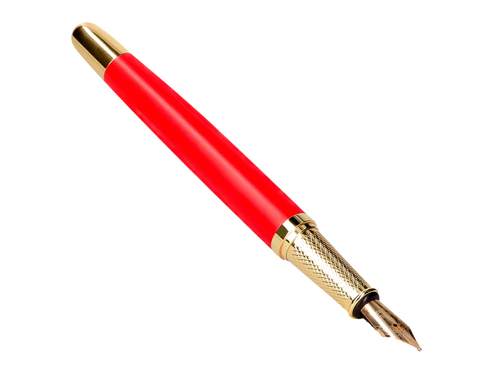 PLUMA BELIUS PASSION DOR ALUMINIO TEXTURA CEPILLADA COLOR ROJO Y DORADO TINTA AZUL CAJA DE DISEÑO