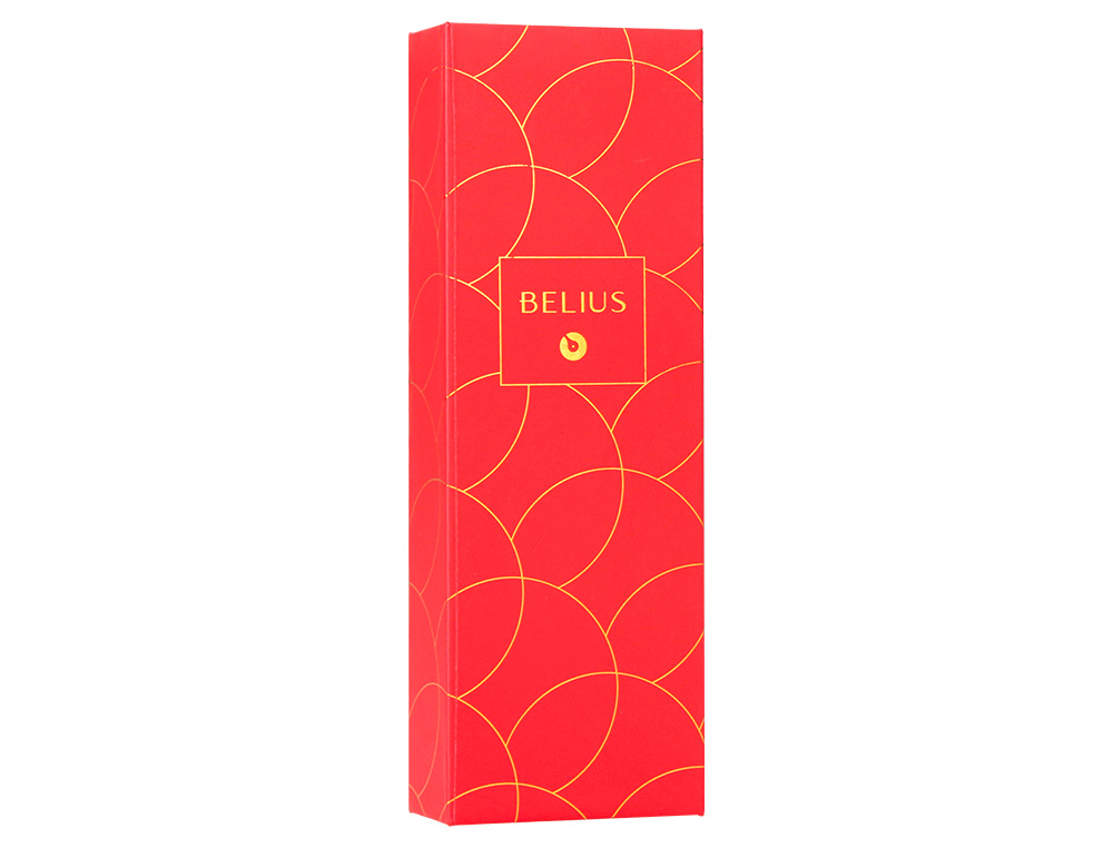 PLUMA BELIUS PASSION DOR ALUMINIO TEXTURA CEPILLADA COLOR ROJO Y DORADO TINTA AZUL CAJA DE DISEÑO