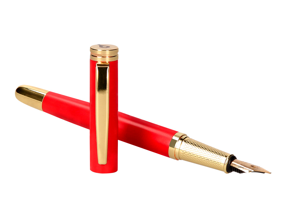 PLUMA BELIUS PASSION DOR ALUMINIO TEXTURA CEPILLADA COLOR ROJO Y DORADO TINTA AZUL CAJA DE DISEÑO