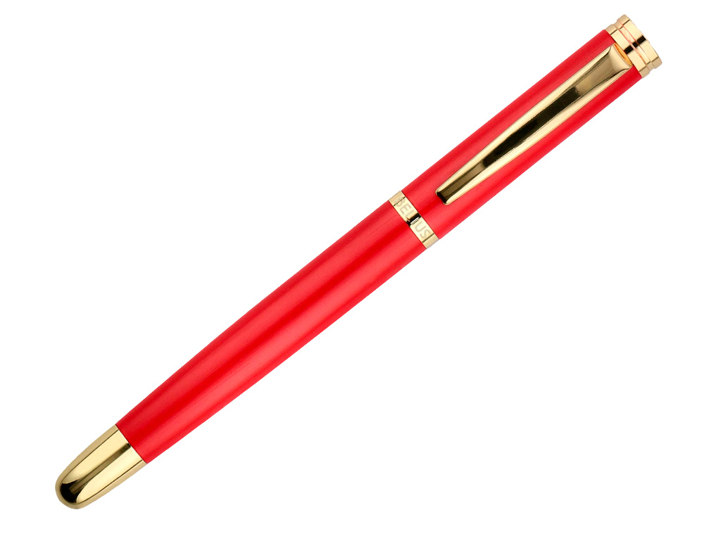 PLUMA BELIUS PASSION DOR ALUMINIO TEXTURA CEPILLADA COLOR ROJO Y DORADO TINTA AZUL CAJA DE DISEÑO