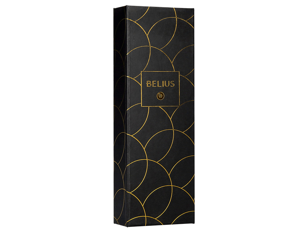 BOLIGRAFO BELIUS PASSION DOR ALUMINIO TEXTURA CEPILLADA COLOR NEGRO Y DORADO TINTA AZUL CAJA DE DISEÑO