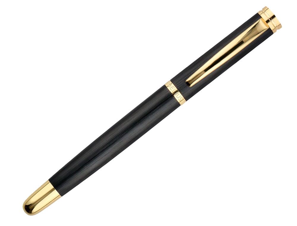 BOLIGRAFO BELIUS PASSION DOR ALUMINIO TEXTURA CEPILLADA COLOR NEGRO Y DORADO TINTA AZUL CAJA DE DISEÑO
