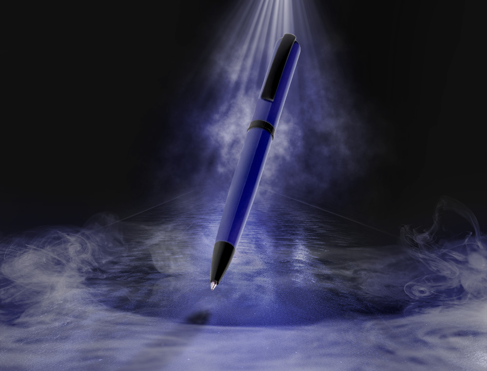 BOLIGRAFO BELIUS TURBO ALUMINIO COLOR AZUL Y NEGRO TINTA AZUL CAJA DE DISEÑO