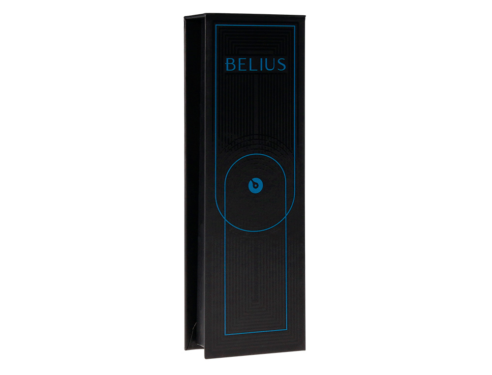 BOLIGRAFO BELIUS TURBO ALUMINIO COLOR AZUL Y NEGRO TINTA AZUL CAJA DE DISEÑO