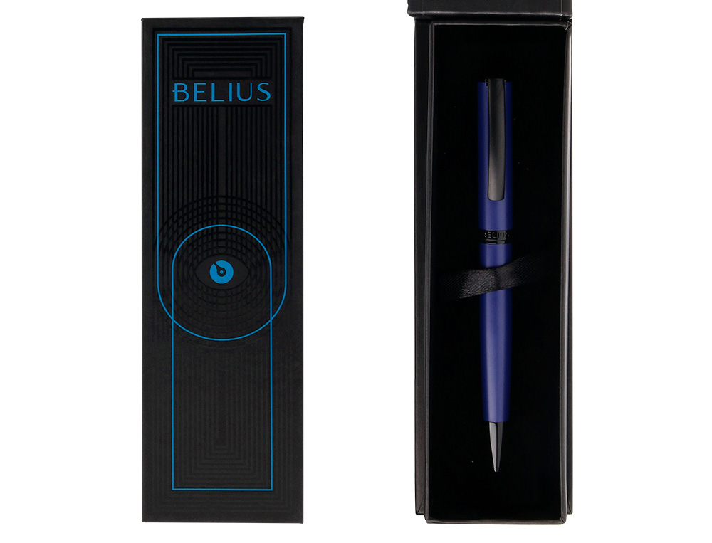 BOLIGRAFO BELIUS TURBO ALUMINIO COLOR AZUL Y NEGRO TINTA AZUL CAJA DE DISEÑO