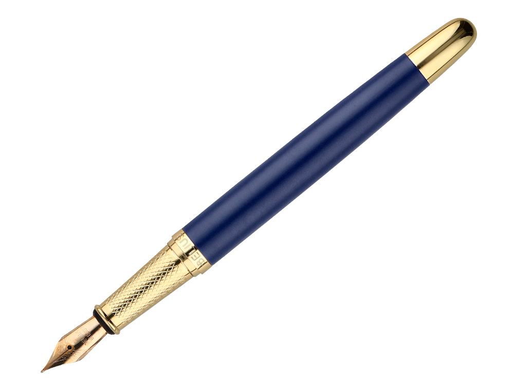 PLUMA BELIUS SOIREE ALUMINIO COLOR ART DECO AZUL MARINO Y DORADO TINTA AZUL CAJA DE DISEÑO