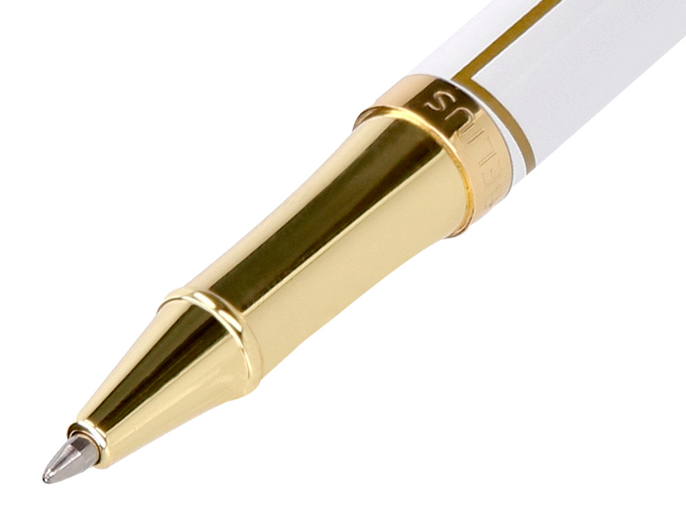 ROLLER BELIUS CARTE BLANCHE COLOR BLANCO Y DORADO TINTA NEGRA CAJA DE DISEÑO